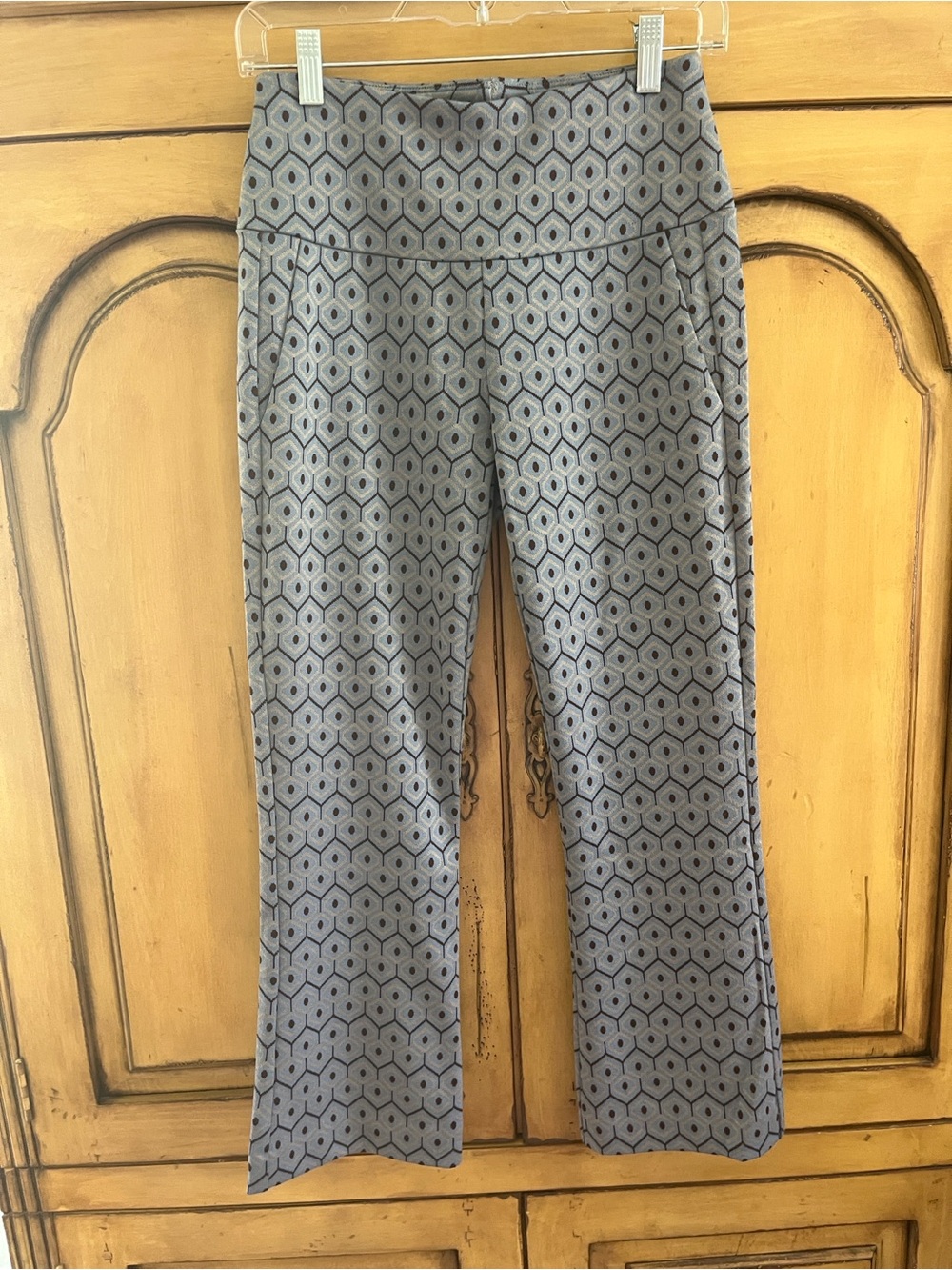 CAbi Gray Geo-Print Bootcut Pants